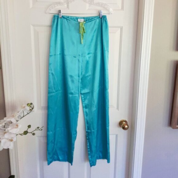 La Senza blue & lime green satin-like pajama long sleeve top & pants set S - Picture 5 of 10
